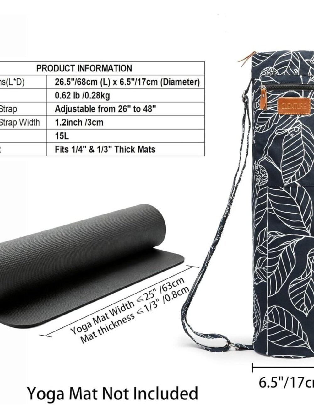 Canvas Yoga Mat Bag with Adjustable Strap & Pockets, Full-Zip Travel Gym Tote fo - Picture 3 of 8